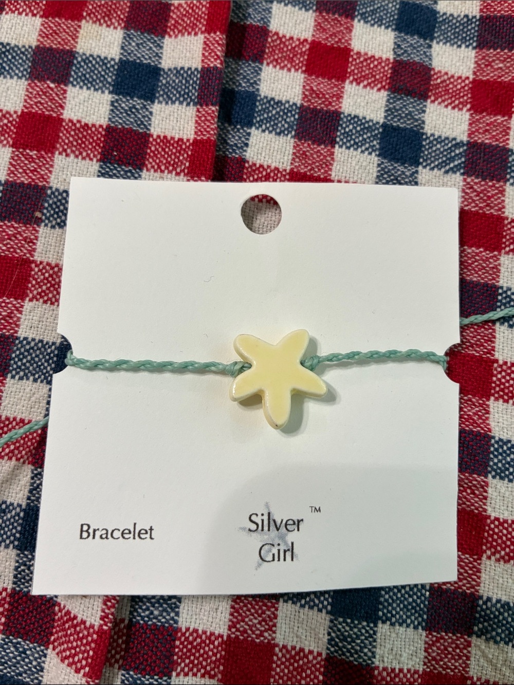 Silver girl  Starfish Bracelet on Mint Cord